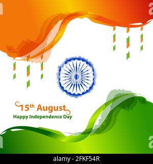 Happy Independence Day Inde avec drapeau tricolore mise en page graphique vectorielle. Modèle du 15 août pour brochure, prospectus, poster, Web, presse écrite. Illustration de Vecteur