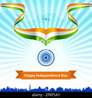 Happy Independence Day Inde avec drapeau tricolore mise en page graphique vectorielle. Modèle du 15 août pour brochure, prospectus, poster, Web, presse écrite. Illustration de Vecteur