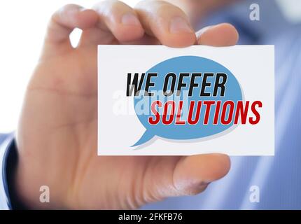 Message carte de visite - nous offrons des solutions Banque D'Images