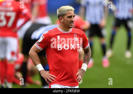 SHEFFIELD, ROYAUME-UNI. 1ER MAI Anthony Knockaert (28) de la forêt de Nottingham lors du match de championnat Sky Bet entre Sheffield mercredi et la forêt de Nottingham à Hillsborough, Sheffield, le samedi 1er mai 2021. (Credit: Jon Hobley | MI News) Credit: MI News & Sport /Alay Live News Banque D'Images