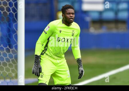 SHEFFIELD, ROYAUME-UNI. 1ER MAI le gardien de but de la forêt de Nottingham Brice Samba (30) en action pendant le match du championnat Sky Bet entre Sheffield mercredi et Nottingham Forest à Hillsborough, Sheffield, le samedi 1er mai 2021. (Credit: Jon Hobley | MI News) Credit: MI News & Sport /Alay Live News Banque D'Images