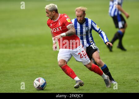 SHEFFIELD, ROYAUME-UNI. 1ER MAI Anthony Knockaert, lors du match de championnat Sky Bet entre Sheffield mercredi et Nottingham Forest à Hillsborough, Sheffield, le samedi 1er mai 2021. (Credit: Jon Hobley | MI News) Credit: MI News & Sport /Alay Live News Banque D'Images