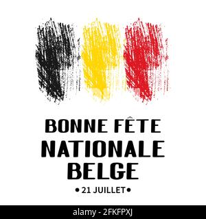 Bonne tête nationale Belge bonne Journée nationale belge en français avec un trait de pinceau noir et rouge. Vacances en Belgique. Modèle vectoriel pour greeti Illustration de Vecteur