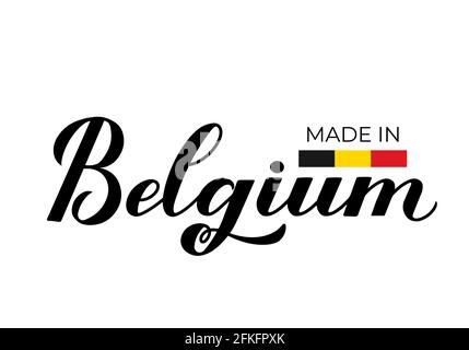 Fabriqué en Belgique calligraphie main lettrage lapel. Icône de vecteur de repère de qualité. Idéal pour le logo, les étiquettes, les badges, les autocollants, l'emblème, emballage du produit Illustration de Vecteur