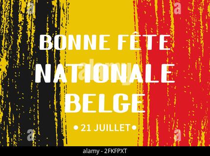 Bonne tête nationale Belge bonne Journée nationale belge en français avec un trait de pinceau noir et rouge. Vacances en Belgique. Modèle vectoriel pour poster Illustration de Vecteur