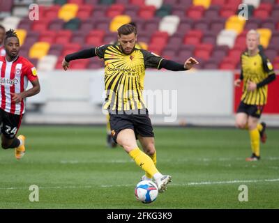 Brentford, Royaume-Uni. 1er mai 2021. Watford Philip Zinckernagel pendant le championnat Sky Bet, à huis clos, match entre Brentford et Watford au stade communautaire de Brentford, Brentford, Angleterre, le 1er mai 2021. Photo par Andrew Aleksiejczuk/Prime Media Images. Crédit : Prime Media Images/Alamy Live News Banque D'Images