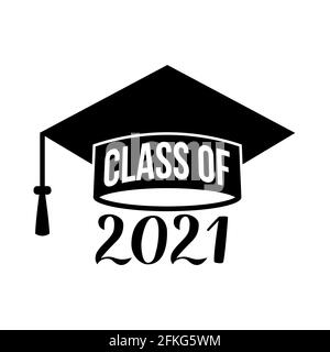 Classe de lettrage sur le capuchon de graduation. Félicitations aux diplômés en typographie. Modèle vectoriel pour carte de vœux, bannière, étiquette, autocollant, invit Illustration de Vecteur