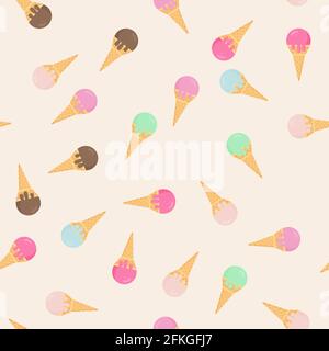 Glaces colorées en forme de gaufre sans coutures. Six saveurs différentes. Illustration vectorielle des desserts d'été dans un style plat. De délicieuses friandises pour k Illustration de Vecteur