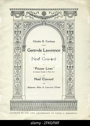 GERTRUDE LAWRENCE et NOEL COWARD avec ADRIANNE ALLEN et LAURENCE OLIVIER dans LA VIE PRIVÉE une comédie intime en trois actes écrit et produit par Noel Coward présenté par Charles B. Cochran au Phoenix Theatre à Londres du 24 septembre 1930 Banque D'Images