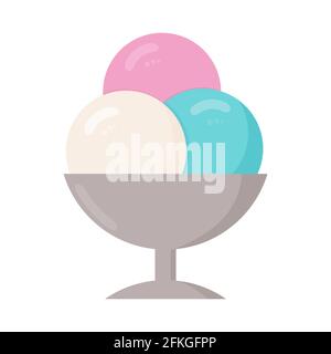 Trois boules de crème glacée dans une tasse isolée sur blanc. Dessin animé, glace de style plat. Concept de desserts d'été et fête des enfants. Vecteur illustrat Illustration de Vecteur