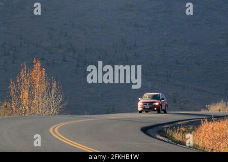 Une voiture de tourisme sur Park Rd dans le parc national Denali Alaska États-Unis Banque D'Images