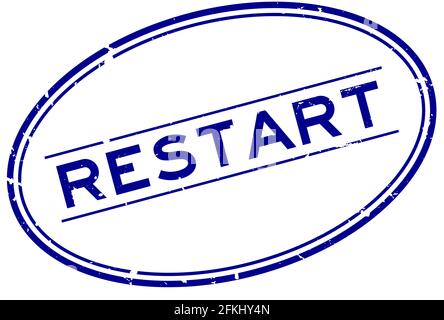 Grunge bleu mot de redémarrage ovale joint en caoutchouc tampon sur blanc arrière-plan Illustration de Vecteur