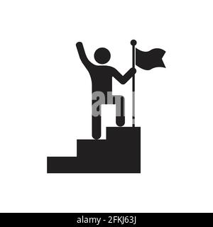 Homme avec drapeau sur le dessus de l'icône d'escalier vecteur de succès et de victoire concept pour le design graphique, logo, site Web, médias sociaux, application mobile, u Illustration de Vecteur