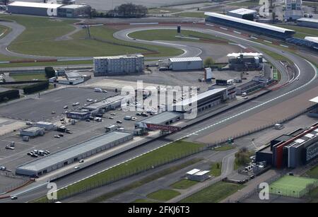 Vue aérienne des Old Pits directement à Silverstone, stade du Grand Prix britannique. Banque D'Images