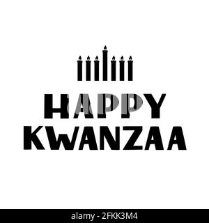 Bon Kwanzaa lettrage à la main avec bougies isolées sur blanc. Vacances afro-américaines. Modèle vectoriel pour affiche typographique, bannière, carte de vœux, p Illustration de Vecteur