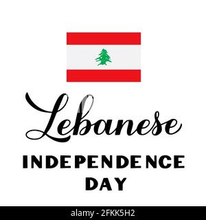 Lettrage à la main à la fête de l'indépendance du Liban avec drapeau libanais. Fête du 22 novembre. Modèle vectoriel facile à modifier pour l'affiche typographique banne Illustration de Vecteur
