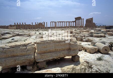 Le Temple de Bel, déjà détruit par ISIL Août 2015, temple de Baal, était une ancienne ruine en pierre situé à Palmyra, Syrie Banque D'Images