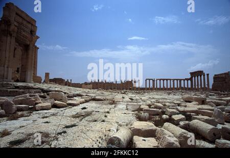 Le Temple de Bel, déjà détruit par ISIL Août 2015, temple de Baal, était une ancienne ruine en pierre situé à Palmyra, Syrie Banque D'Images