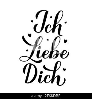 ICH liebe Dich calligraphie lettrage à la main. Je vous aime inscription en allemand. Affiche typographique de la Saint-Valentin. Modèle vectoriel pour bannière, message d'accueil ca Illustration de Vecteur