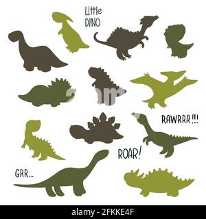 Ensemble de silhouette de dinosaure. Monstres vectoriels de dessin animé. Icônes jurassic dino. Éléments pour la conception de cartes et d'autocollants et de t-shirts Illustration de Vecteur
