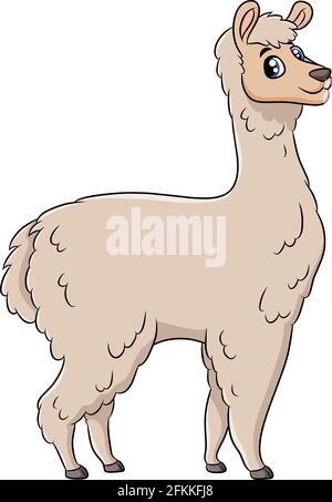 Mignon Alpaca dessin animé, animal de ferme Illustration de Vecteur