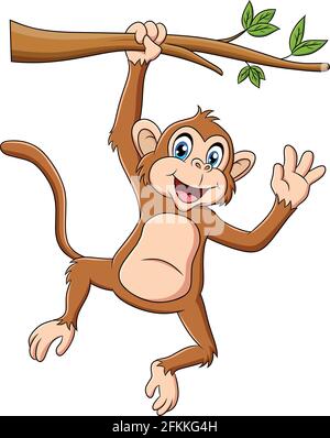 Singe mignon accroché à un arbre branches dessin animé animal vecteur illustration Illustration de Vecteur
