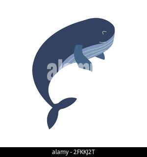 Mignon sourire bleu baleine. Illustration vectorielle isolée colorée dessinée à la main. Faune, mammifère de l'océan Illustration de Vecteur