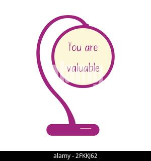 La forme ovale élégante du miroir de table reflète l'expression que vous avez de la valeur. Illustration colorée et isolée à vecteur plat. Message pour une personne. Icône Illustration de Vecteur