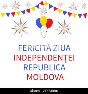 Bonne inscription à la Journée de l'indépendance de la Moldavie en langue roumaine. Fête nationale célébrée le 27 août. Modèle vectoriel pour affiche typographique, bann Illustration de Vecteur