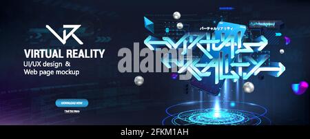 Application VR et AR sur un smartphone avec des éléments sortant de l'écran. UI, UX, KIT de bannière de présentation d'application mobile. Nouvelle application logicielle Illustration de Vecteur