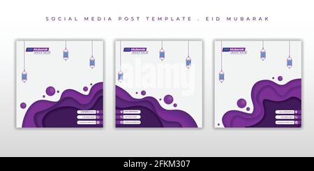 Ensemble de modèles de publication sur les réseaux sociaux avec motif de coupe de papier. EID Mubarak conception de fond. Bon modèle pour le ramadan ou eid conception. Illustration de Vecteur