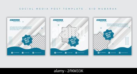 Ensemble de modèles de post sur les réseaux sociaux avec motif islamique bleu blanc. EID Mubarak conception de fond. Bon modèle pour le ramadan ou eid conception. Illustration de Vecteur