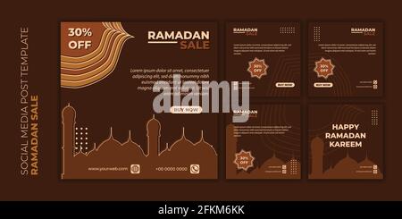 Ensemble de modèles de soldes de Ramadan. Brown modèle de poste de médias sociaux pour le ramadan kareem design. Aussi bon modèle pour la conception de publicité en ligne. Illustration de Vecteur