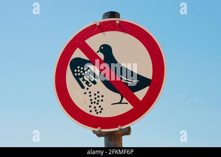 Signe d'interdiction, alimentation interdite, interdiction d'alimentation des pigeons, Allemagne Banque D'Images