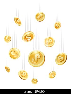 Pièces de monnaie gouttes, dessin animé argent douche Illustration de Vecteur