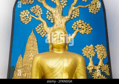 Bouddha d'or à la Pagode de la paix mondiale à Pokhara, au Népal Banque D'Images
