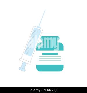 Vaccin et seringue, flacon clinique et soin pour la grenaille, concept pharmaceutique, vecteur de drogue pour l'illustration de l'immunité Illustration de Vecteur