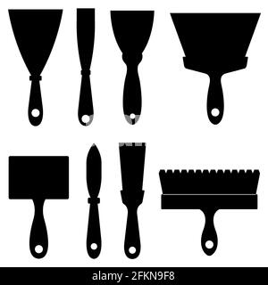 Illustration de différentes spatules de construction isolées sur blanc Banque D'Images