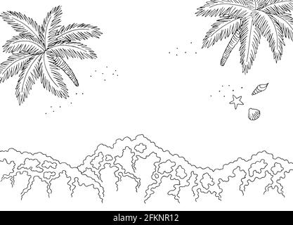 Vue sur la côte de la mer depuis le haut graphique aérien de la plage noir illustration d'un paysage blanc Illustration de Vecteur