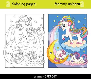 Jolie Page De Coloriage Licorne Et Lune De Sommeil Livre De Coloriage Fantaisie Image Vectorielle Stock Alamy