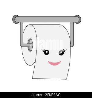 Rouleau de papier toilette mignon et souriant, isolé sur blanc. Icône plate de personnage Kawai. Illustration vectorielle. Illustration de Vecteur