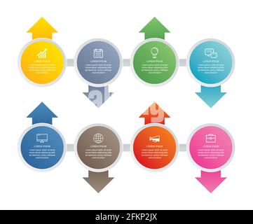 infographie sur les étapes à 8 cercles avec modèle de calendrier abstrait. Présentation étape entreprise moderne. Illustration de Vecteur