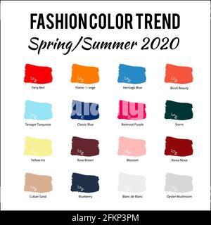 Mode couleur tendance Printemps été 2020. Guide de palette de couleurs tendance. Pinceau de couleur de peinture avec les nuances de noms. Modèle vectoriel facile à modifier Illustration de Vecteur