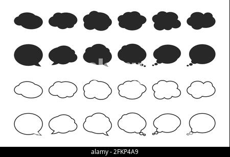 Bulles avec silhouettes de nuages et jeu de lignes fines. Le symbole de la parole parle et pense. Illustration de Vecteur