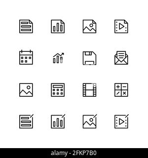 Icônes de types de fichiers. Pixel Perfect - trait modifiable Illustration de Vecteur