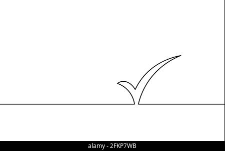 Silhouette d'icône de vérification de ligne continue unique. Conception de l'élément droit approuvée. Un vecteur de mise en plan de contour d'esquisse Illustration de Vecteur