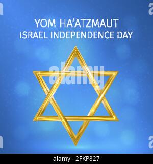 Le jour de l'indépendance d'Israël (Yom Haatzmaut). Étoile dorée brillante de David. Illustration du vecteur de vacances juif. Modèle facile à modifier pour la bannière, l'affiche, l'affiche, Illustration de Vecteur