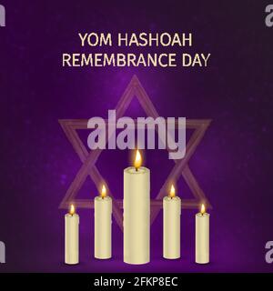 Fond Yom Hashoah. Illustration vectorielle du jour du souvenir de l'Holocauste. Étoile juive de David et bougies allumées. Modèle facile à modifier pour la bannière, pos Illustration de Vecteur