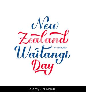 New Zealand Waitangi Day calligraphie lettrage à la main isolé sur blanc. Modèle vectoriel facile à modifier pour carte de vœux, poster typographique, bannière, étoile Illustration de Vecteur