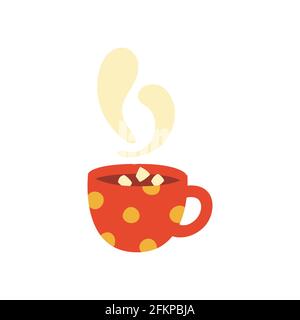 Tasse rouge. Café avec guimauves. Dessin animé vectoriel. Peut être utilisé sur le menu, la boutique, le bar, la carte postale ou les autocollants. Illustration de Vecteur